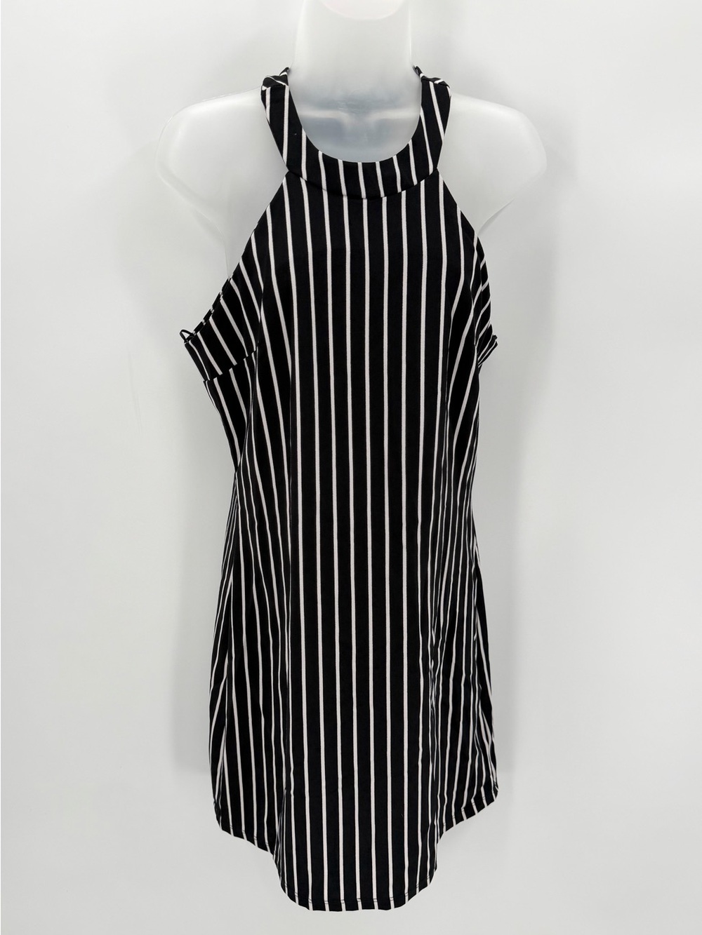 Sage Dress Women’s Medium Black White Vertical Stripe High Neck Sleeveless